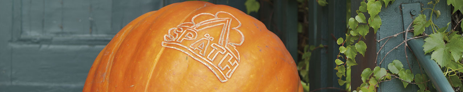 Großer Halloween-Kürbis mit eingeschnitztem Späth-Logo