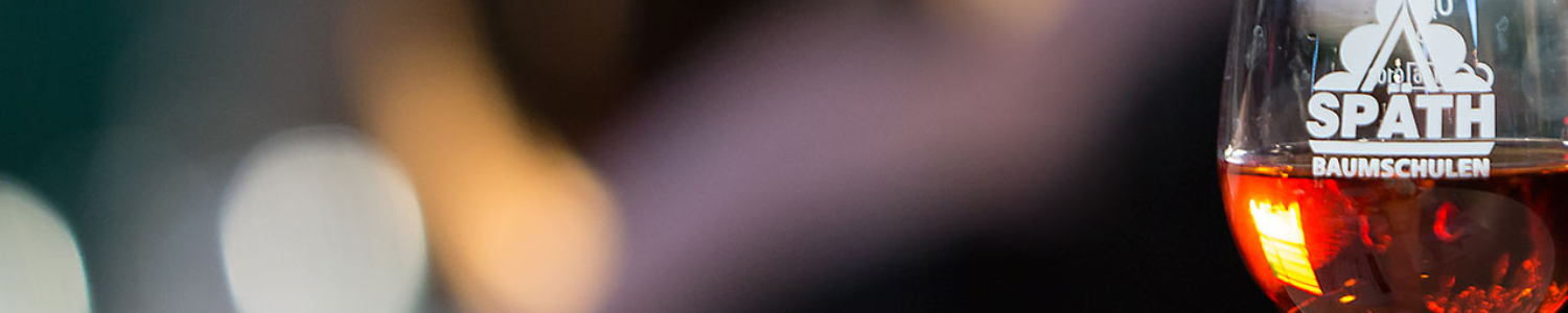 Weinglas mit Späth-Logo vor dunklem Hintergrund